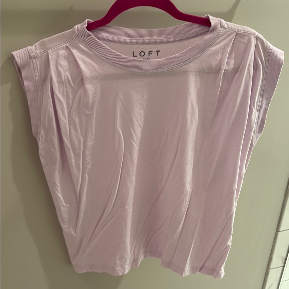 LOFT Pink Boxy Crop Cap Sleeve Tee